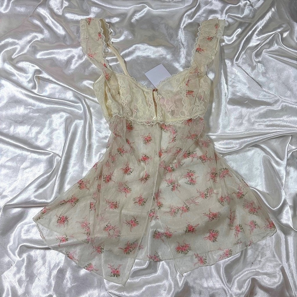 Vintage Babydoll Chemise Cream Excellent Floral Lace Mesh Victoria's Secret S
